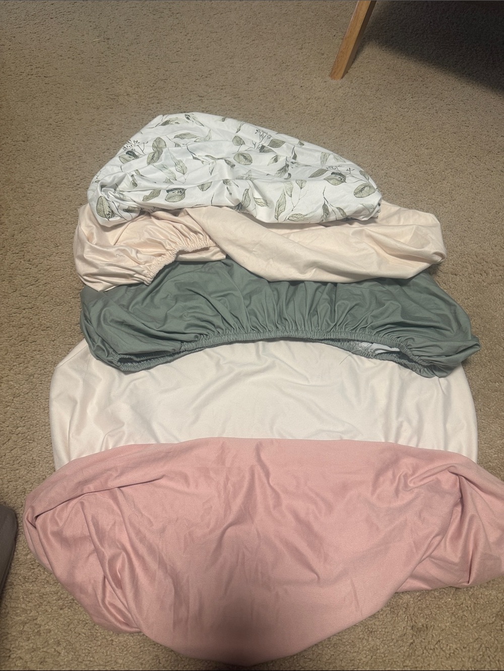 Set of Five Fitted Bassinet Sheet Covers in Pastel Greens, Pink, Cream & White